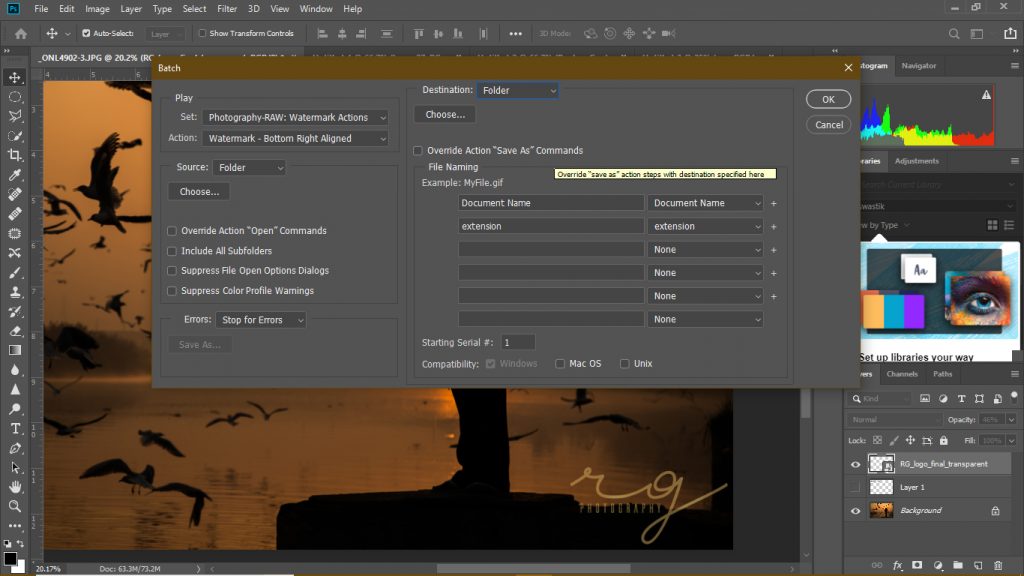 photoshop watermark actions together with batch processing