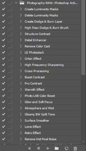 Workflow specific Photoshop actions