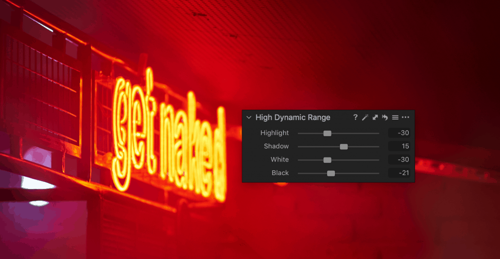 HDR tool sliders in Capture One 20