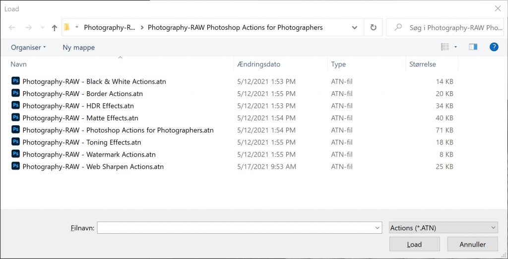 Load actions file chooser from Photoshop