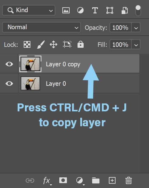 Use keyboard shortcuts to duplicate layer in Photoshop