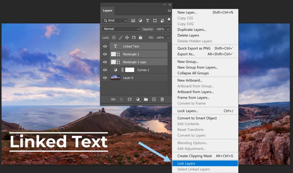 link layers using the context menu in Photoshop